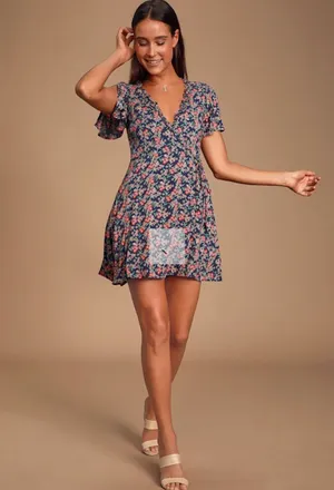 Lulus Audacious Audrey Navy Blue Floral Print Wrap Dress thumbnail 9