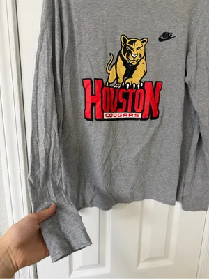 Nike Houston Cougars Grey Long-Sleeve‎ Shirt Graphic Size Large Cotton thumbnail 4