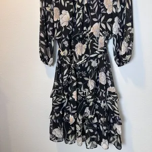 Calvin Klein Womens-XL Long Sleeve Dress with Belt & Teirs Black Floral‎ thumbnail 13