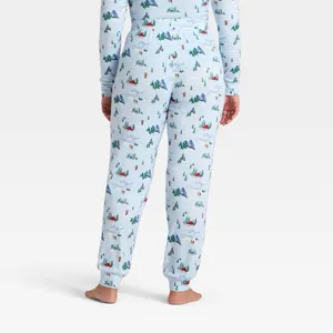 Women's nwt Tis the Ski-son! Cozy Knit Holiday Matching Family Pajama Pants Blue thumbnail 2