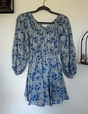 ASTR the Label Blue Floral Print Long Puff Sleeve Mini Dress Size XS thumbnail 1