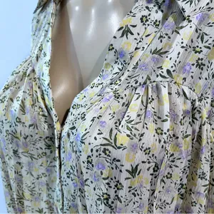 Zara Floral Blouse Sz L Loose Long Sleeve Striped Satin Chiffon thumbnail 5