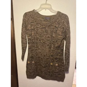 Effeci Creazioni Brown Marled Cable Knit Tunic Sweater Womens Medium Button thumbnail 2