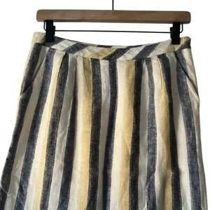 Edme & Esyllte Striped‎ Linen Blend Mini Skirt Button Hem Pockets Pleated Sz 2 thumbnail 3