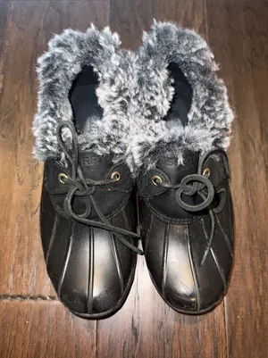 Sperry Waterproof Faux-Fur Winter Rain Boots - Black Sz 6 thumbnail 1