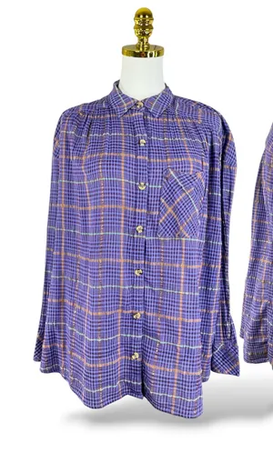 Free People Purple Plaid Metallic Button Down Shirt Womens Small Oversized Top thumbnail 1