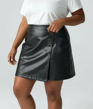 Black Faux Leather A Line Wrap Around Appearance Skirt‎ Plus Size 3XL thumbnail 1