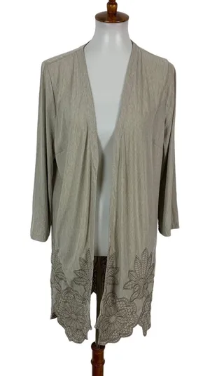 Soft Surroundings XL Tan Drape Open Front Long‎ Sleeve Cardigan Layering thumbnail 1