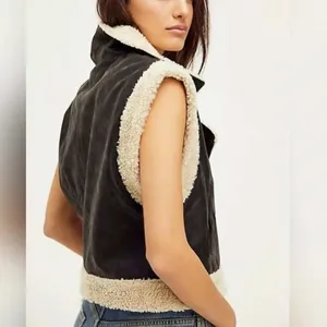 Free‎ People We The Free Clover Teddy Vegan Leather Shearling Vest Black Cream L thumbnail 2