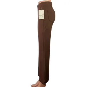 NEW Womens Brown High Waisted Pull On Flared Bootcut Trousers Ankle Pants Sz XS thumbnail 2