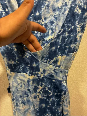 Reformation Blue Linen Tie-Dye Midi Dress M thumbnail 10