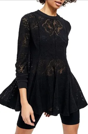 Free People Coffee In The Morning Tunic‎ Top Black Size XS thumbnail 1