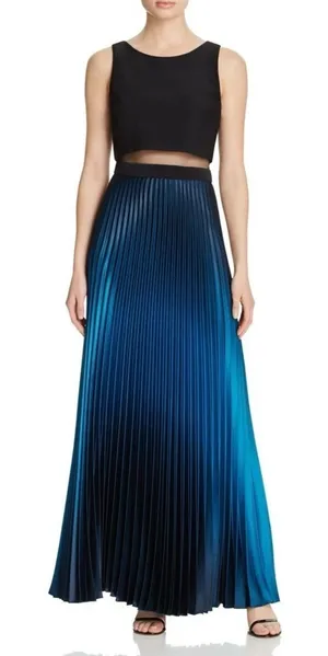 Betsy Adam Black & Blue Ombre Pleated Mesh Waist Maxi Formal Evening Dress Sz 6 thumbnail 1