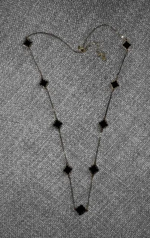 Gold-Tone Black Clover Station Long Chain Necklace With Adjustable Clasp thumbnail 1