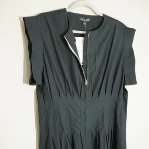 J. Crew Size Small Black Cotton Poplin Zip Front Pintuck Waist Midi Dress Preppy thumbnail 4