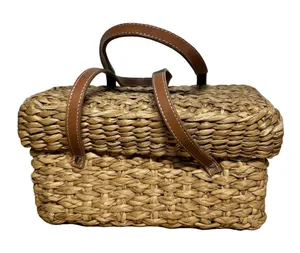 Kate Spade New York Picnic Bag Wicker Basket Box Rattan Handwoven Tan thumbnail 1