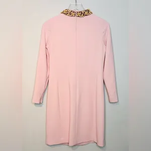 Worth Blush Pastel Pink Beaded Collar Wool Blend Shift Long Sleeve Dress thumbnail 2