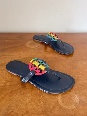 Tory Burch • Miller Sandal Rainbow / Royal Navy leather slide thong flip flop thumbnail 2