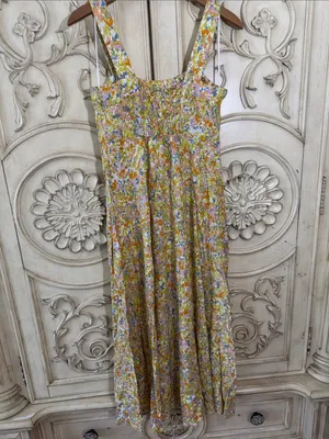 MSK Floral Yellow Rayon Sundress - Lightweight Women's Dress Size Medium thumbnail 11