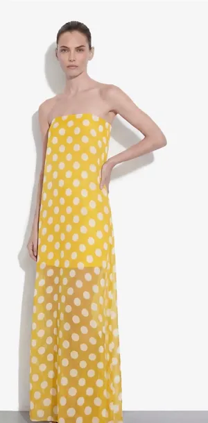 JW Pei Polka-Dot Strapless Maxi Dress - Yellow thumbnail 1