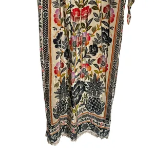 Farm Rio Romantic Garden Tie Sleeve Floral Print Fringed Mock Neck Maxi Dress M thumbnail 8