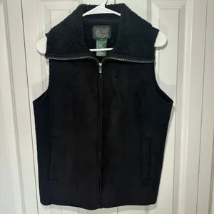 Vintage Lauren Ralph Lauren Vest Womens Small Black Faux Suede Sherpa Full Zip thumbnail 2