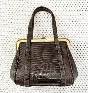 After Five Brown Reptile Textured Leather Framed Small Evening Bag Vintage thumbnail 1