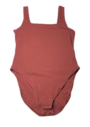 Old Navy Square Neck Tank Top Bodysuit Wide Straps Orange Brown Womens Large thumbnail 1