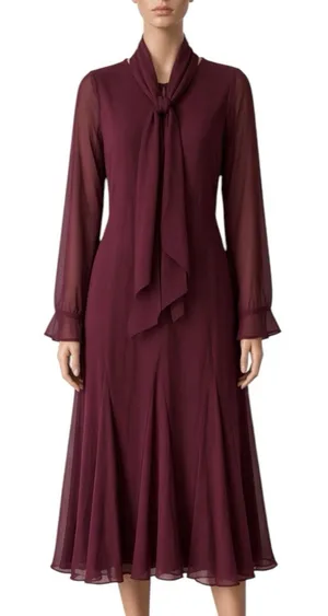 ASTR The Label Purple Chiffon Tie Neck Midi Dress Size Medium thumbnail 1