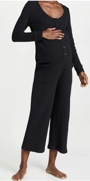 HATCH Daily Feed Maternity Waffle Knit Jumpsuit Black Small thumbnail 1