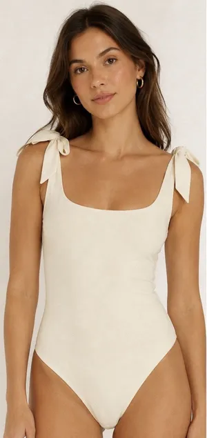 Intimately Free People NWT Off White Ivory Thong Bodysuit Faux Tie Tank Sz Large thumbnail 1