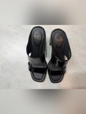 Sofft Sheila Womens 9M Black Patent Leather Block Heel Slide Sandals Square Toe thumbnail 3