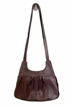 Vintage Pebbled Leather Crossbody Bag Espresso Brown 70s Boho Bohemian Purse thumbnail 4