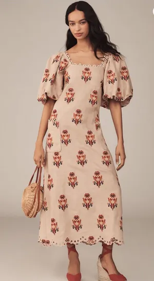 FARM Rio Puff Sleeve Linen Macaw Dress- size Small thumbnail 1