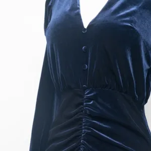 YUMI‎ KIM. New! Puff Sleeve Blue Velvet Midi Dress. thumbnail 11