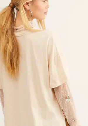 Free People Come Back Tee with Embroidered Sleeve thumbnail 2