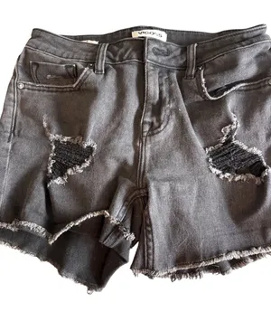 Vigoss Marley Distressed Denim Shorts Faded Black Frayed Hem Size 26 thumbnail 1