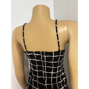 Y2K La Belle Vintage Black White Grid Midi Dress Surplice Spaghetti Strap M thumbnail 4