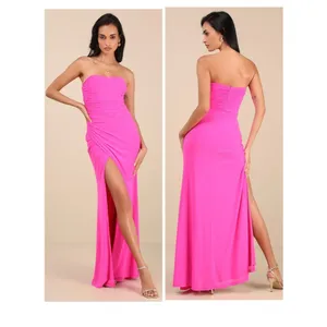 Lulus Epitome of Allure Hot Pink Mesh Strapless Ruched Maxi Dress Size Medium thumbnail 2