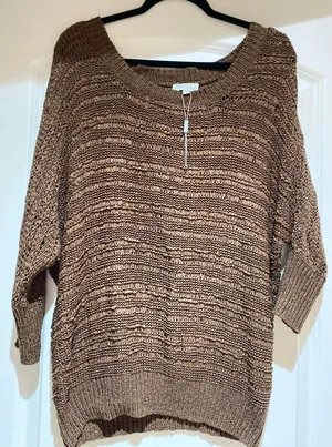 NWT Joseph A Rich Brown Knit Top Sweater Sz L thumbnail 1