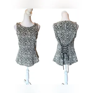 Anthropologie Corseted Jacquard Top Womens Size Medium White Black thumbnail 2