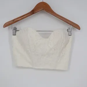 Off White Lace Bustier Crop Top Sweetheart Zip Back Size M thumbnail 2