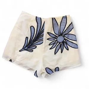 CIEBON Floral Embroidered Wrap Skort Cream Blue Cotton Resort Vacation XS thumbnail 5