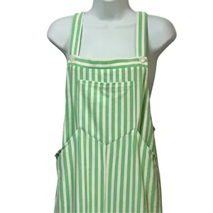Halara Green White Striped Wide Leg Bib Overalls Pockets Medium Regular thumbnail 5