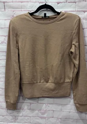 Express Small Womens Sweatshirt Crewneck Long Sleeve Tan Casual Pullover Top‎ thumbnail 1