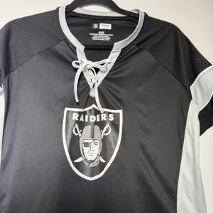 NFL Raiders Black and Gray Lace-Up V-neck Jersey Top Womens Small thumbnail 2