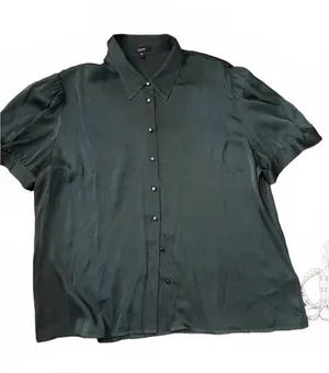 Quince Dark Green Silk Blend Button-Up Blouse XL thumbnail 1