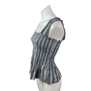 Anthropologie Maeve Women's Blue Striped Ruffle Sleeveless Peplum Blouse Top S thumbnail 3