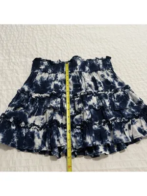 Cake For Dinner Blue & White Tie Dye Ruffle Tiered Mini Skirt Sz M Medium thumbnail 4