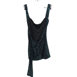 Lucy in the Sky Dress Womens M Sequin Cowl Neck Teal Green Ruched Mini EUC thumbnail 2